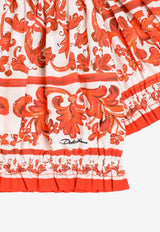 Dolce & Gabbana Kids Girls Majolica Print Off-Shoulder Top Multicolor L56S40 G7P4J IE5DQ