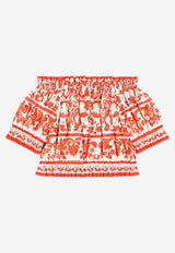 Dolce & Gabbana Kids Girls Majolica Print Off-Shoulder Top Multicolor L56S40 G7P4J IE5DQ
