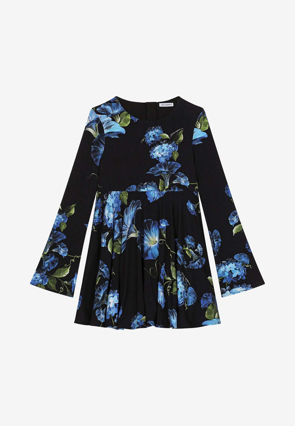 Dolce & Gabbana Kids Girls Bluebell Print Long-Sleeved Dress L5JD8Q FSG8Y HN4YH