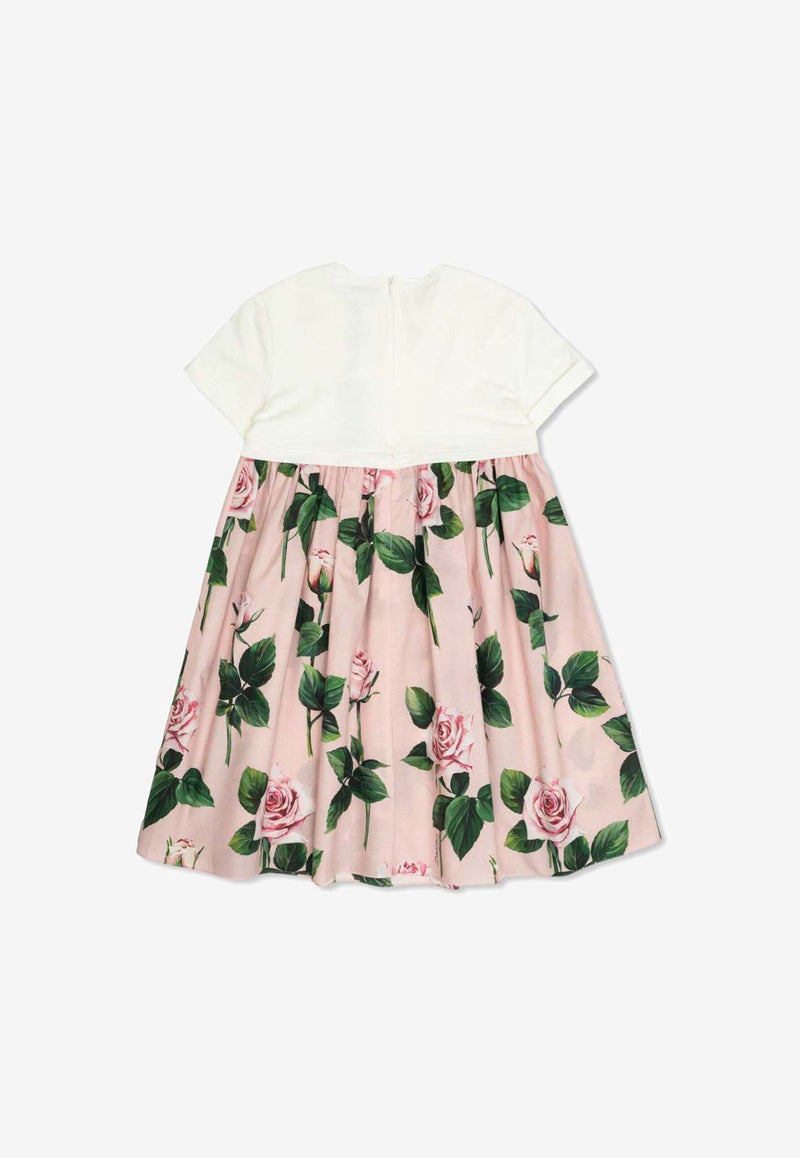 Dolce & Gabbana Kids Girls Sequined Logo Rose Print Dress Pink L5JD9R G7O0S S9000