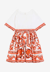 Dolce & Gabbana Kids Girls Majolica Print DG Logo Dress Multicolor L5JDBF G7P4G S9000