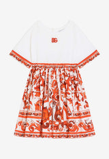 Dolce & Gabbana Kids Girls Majolica Print DG Logo Dress Multicolor L5JDBF G7P4G S9000