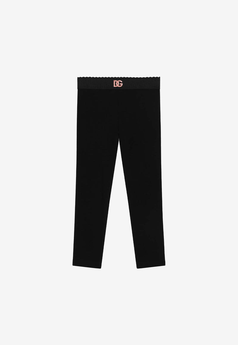 Dolce & Gabbana Kids Girls DG Logo Embroidered Leggings Black L5JPB8 G7N9L N0000