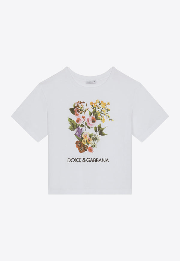 Dolce & Gabbana Kids Girls Floral Print T-shirt L5JTHW G7M1Y W0800 White