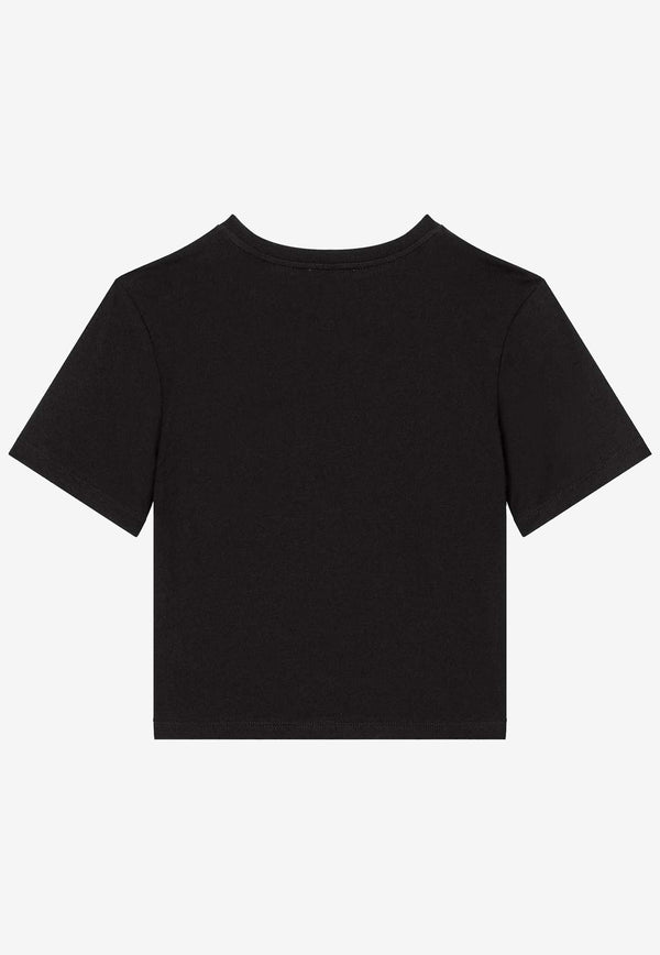 Dolce & Gabbana Kids Girls Logo Embroidered T-shirt L5JTKT G7L1K N0000 Black