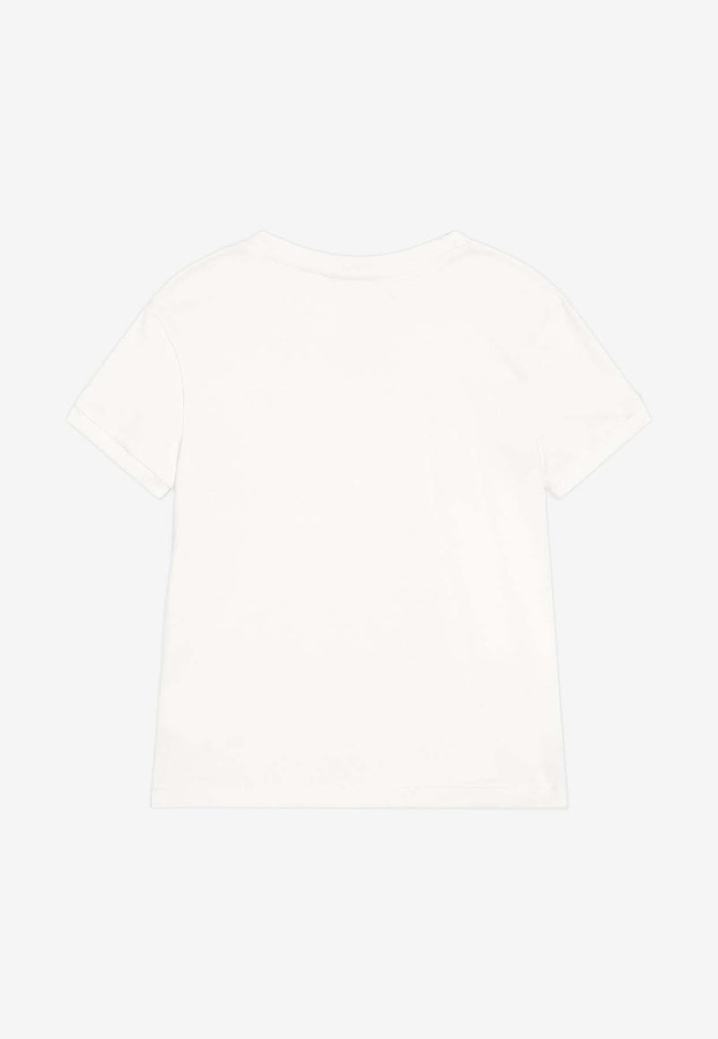 Dolce & Gabbana Kids Girls Crystal DG Logo Crewneck T-shirt White L5JTNJ G7O3N W0111