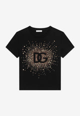 Dolce & Gabbana Kids Girls Rhinestone DG Logo T-shirt Black L5JTNK G7N6B N0000
