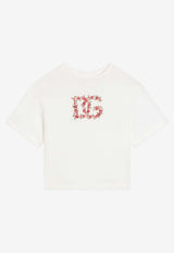 Dolce & Gabbana Kids Girls Floral DG Logo Print T-shirt White L5JTNL G7PVF W0111