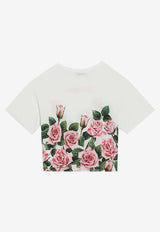 Dolce & Gabbana Kids Girls Rose Print Crewneck T-shirt White L5JTNL II7GI HA5IZ