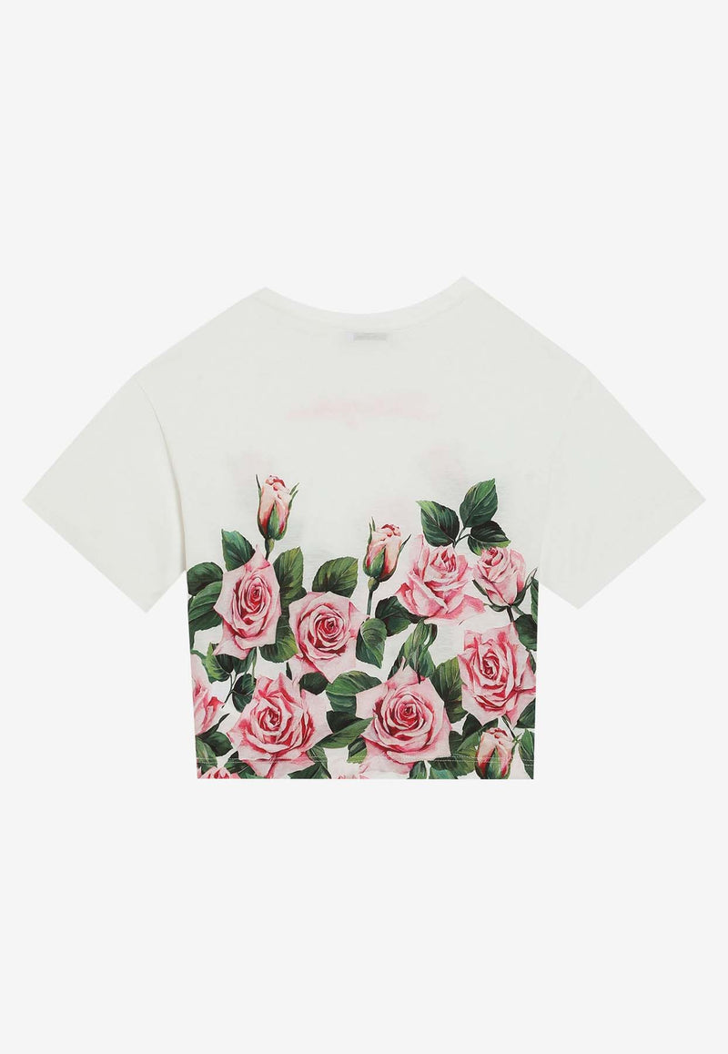 Dolce & Gabbana Kids Girls Rose Print Crewneck T-shirt White L5JTNL II7GI HA5IZ
