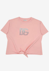 Dolce & Gabbana Kids Girls Rhinestone DG Logo Knotted T-shirt Pink L5JTOV G7O0X F0660