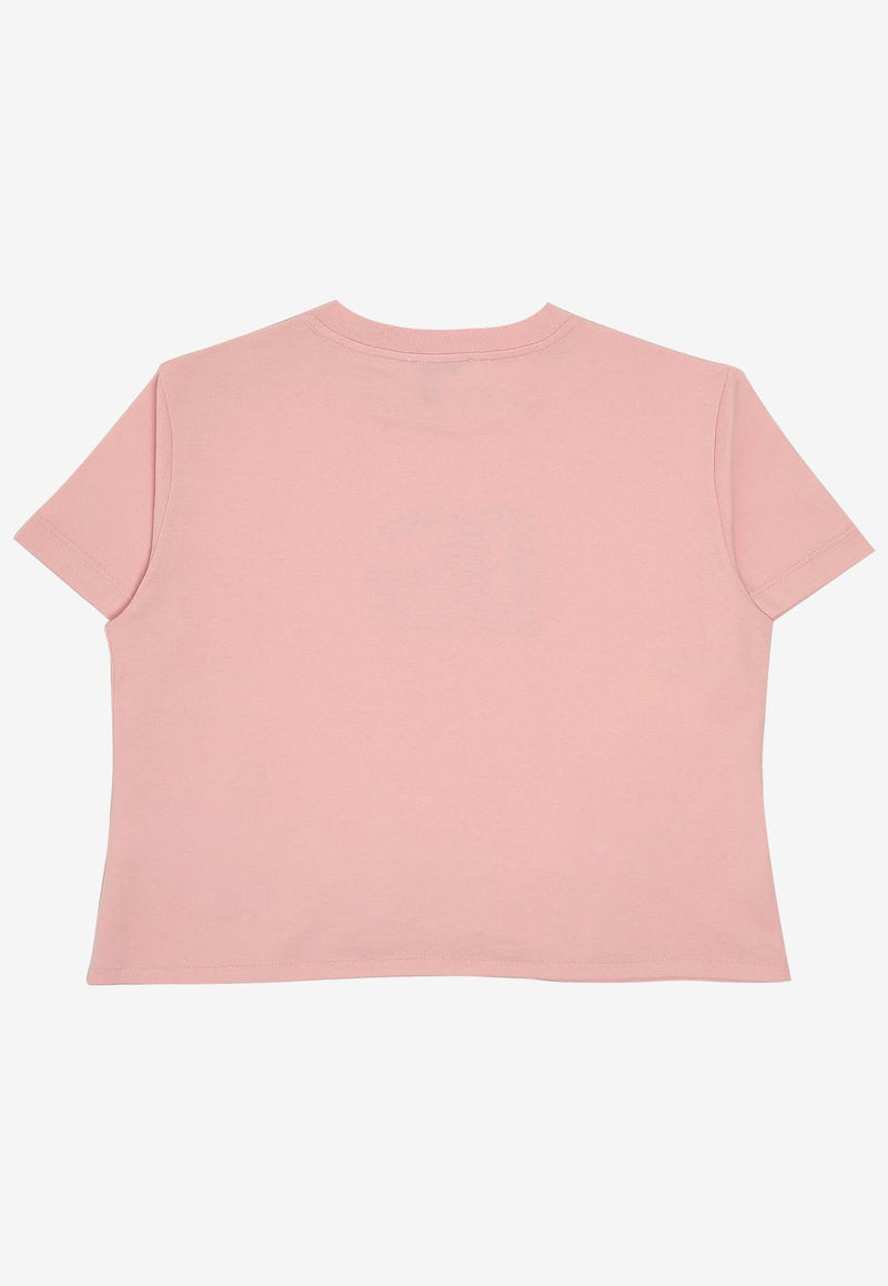 Dolce & Gabbana Kids Girls Rhinestone DG Logo Knotted T-shirt Pink L5JTOV G7O0X F0660