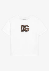 Dolce & Gabbana Kids Girls Leopard Print DG Patch T-shirt White L5JTOX G7P0J W0800