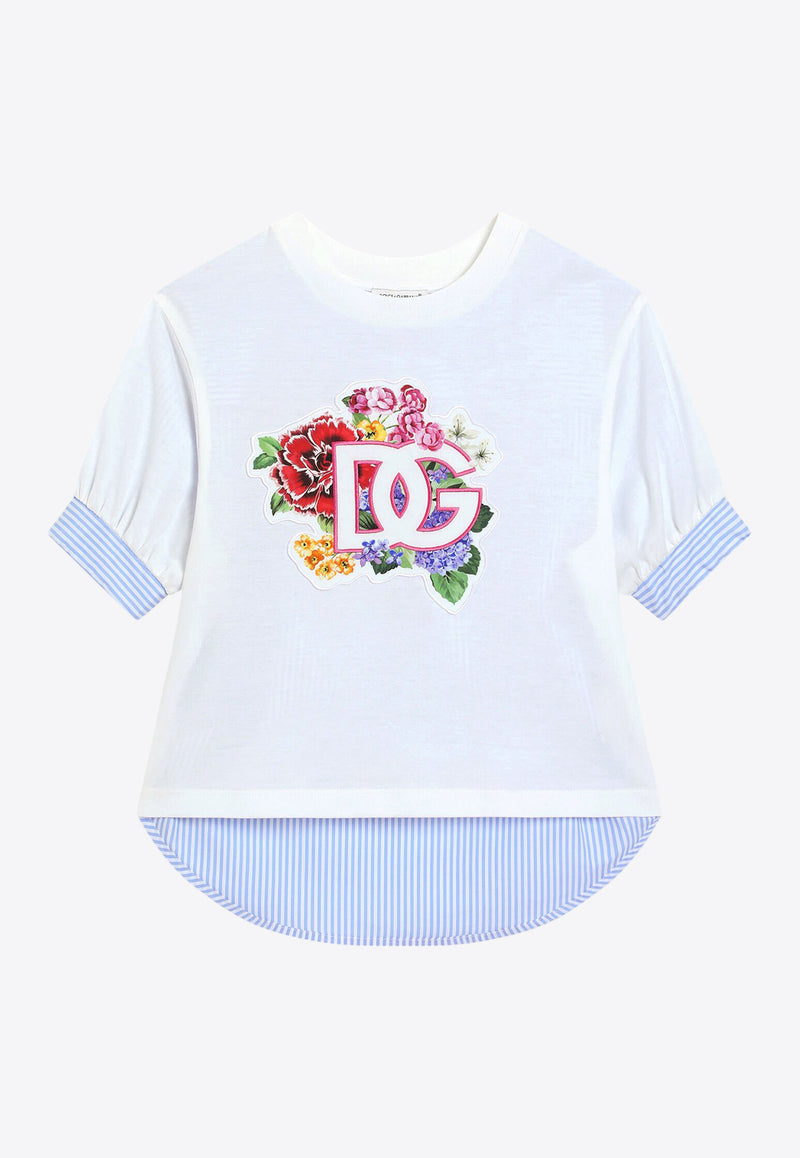Dolce & Gabbana Kids Girls Floral DG Logo Patch T-shirt Multicolor L5JTPC G7O3X S9000