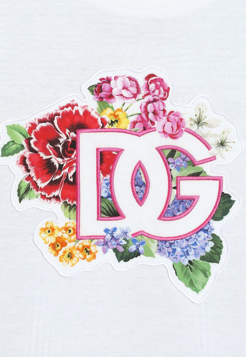 Dolce & Gabbana Kids Girls Floral DG Logo Patch T-shirt Multicolor L5JTPC G7O3X S9000