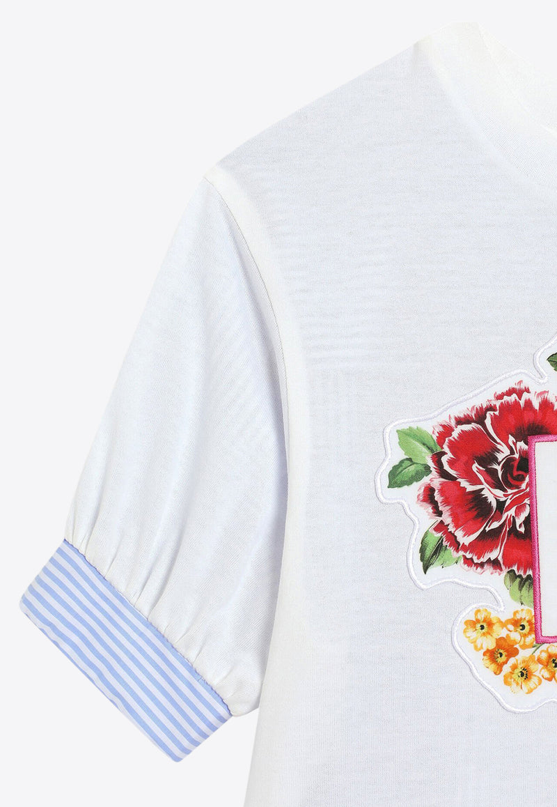 Dolce & Gabbana Kids Girls Floral DG Logo Patch T-shirt Multicolor L5JTPC G7O3X S9000