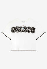 Dolce & Gabbana Kids Girls Lace-Trimmed DG Logo T-shirt White L5JTQT G7PTX W0111