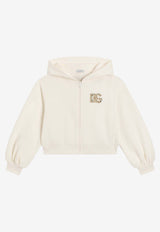 Dolce & Gabbana Kids Girls Embellished DG Logo Zip-Up Hoodie White L5JWCW G7PVI W0001