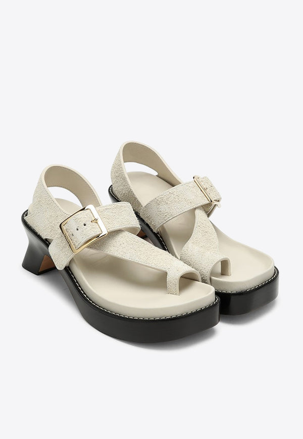 Loewe Ease 70 Oversized Buckle Suede Sandals White L814465X84SUE/O_LOEW-8462