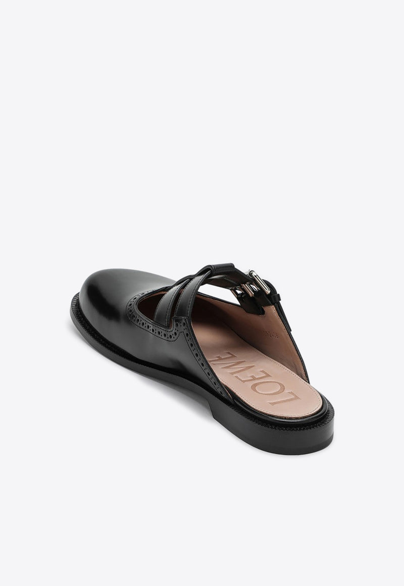 Loewe Campo Mary-Jane Leather Flat Mules Black L815379X83LE/P_LOEW-1100