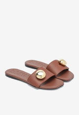 Loewe Pebble Leather Flat Slides Brown L815465XB0LE/S_LOEW-7889