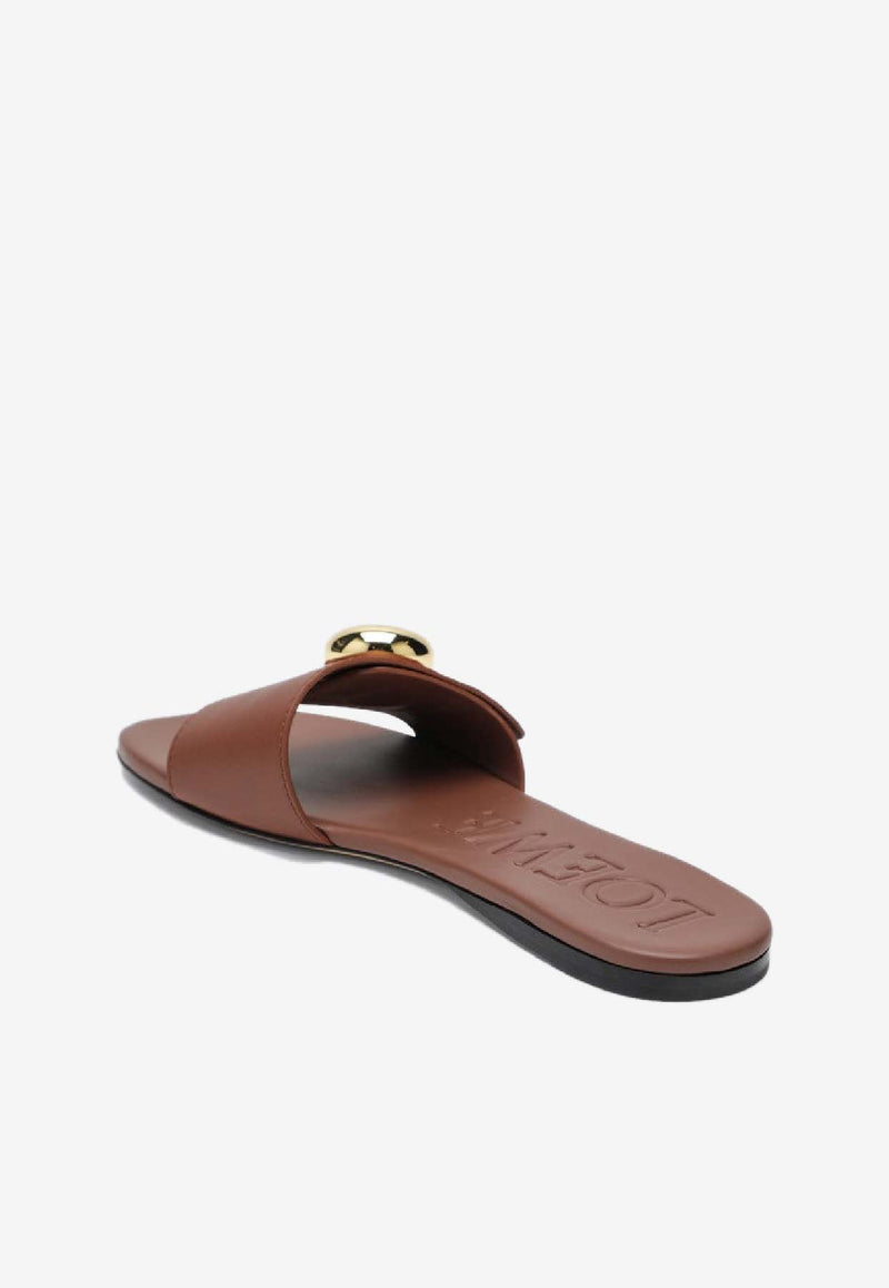 Loewe Pebble Leather Flat Slides Brown L815465XB0LE/S_LOEW-7889