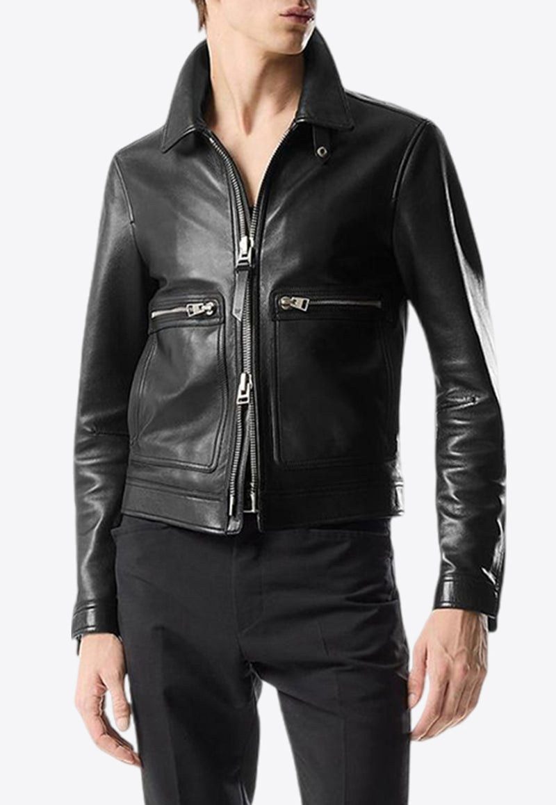 Tom Ford Zip-Up Leather Jacket LBS010-LMN014S24 LB999 Black