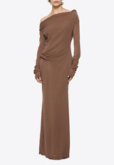 Paris Georgia Croissant One-Shoulder Maxi Dress Brown LCROSD001-COF_BROWN