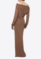Paris Georgia Croissant One-Shoulder Maxi Dress Brown LCROSD001-COF_BROWN