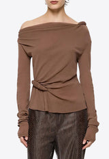 Paris Georgia Croissant Long-Sleeved Ruched Top Brown LCROST001-COF_BROWN