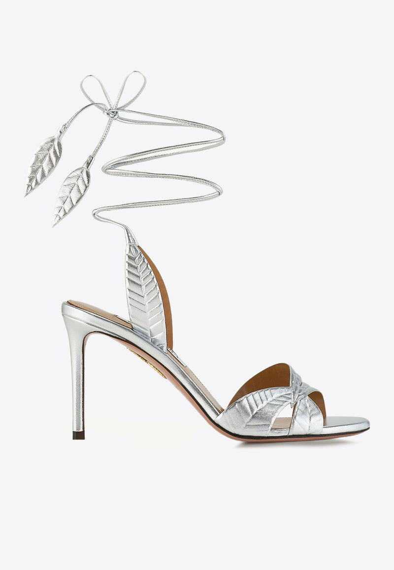 Aquazzura Leaf 85 Metallic Leather Sandals LEFMIDS0-NPLCCC SILVER