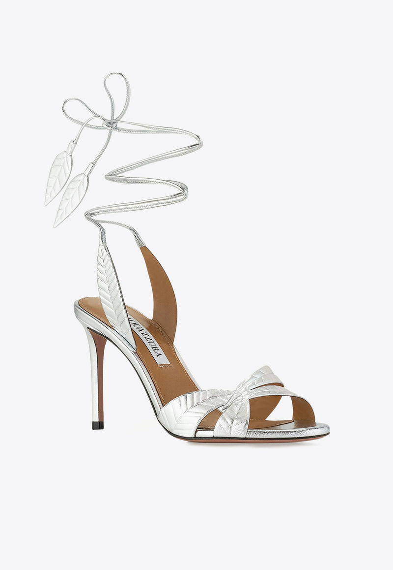 Aquazzura Leaf 85 Metallic Leather Sandals LEFMIDS0-NPLCCC SILVER