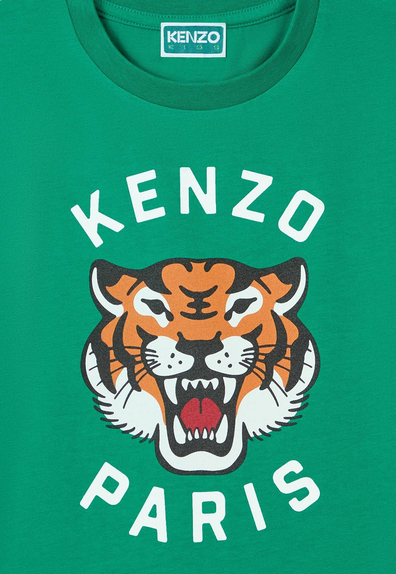 Kenzo Kids Boys Lucky Tiger Print T-shirt K61137/674_DARK GREEN