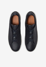 ZEGNA Triple Stitch Deer Leather Sneakers Navy LHCVO-S4667Z-NAV_TS
