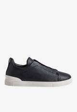 ZEGNA Triple Stitch Deer Leather Sneakers Navy LHCVO-S4667Z-NAV_TS