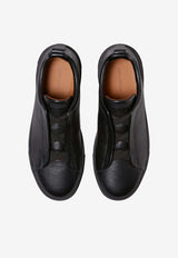 ZEGNA Triple Stitch Deer Leather Sneakers Black LHCVO-S4667Z-NEE_TS