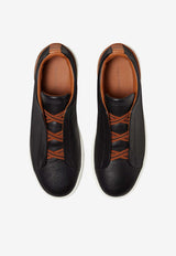 ZEGNA Triple Stitch Deer Leather Sneakers Black LHCVO-S4667Z-SNE_TS