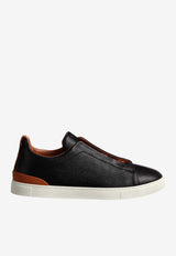 ZEGNA Triple Stitch Deer Leather Sneakers Black LHCVO-S4667Z-SNE_TS