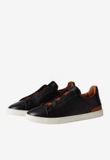 ZEGNA Triple Stitch Deer Leather Sneakers Black LHCVO-S4667Z-SNE_TS