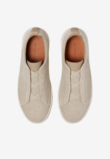 ZEGNA Triple Stitch Linen and Leather Sneakers Light Beige  LHLNA-S7981Z-NAT_TS