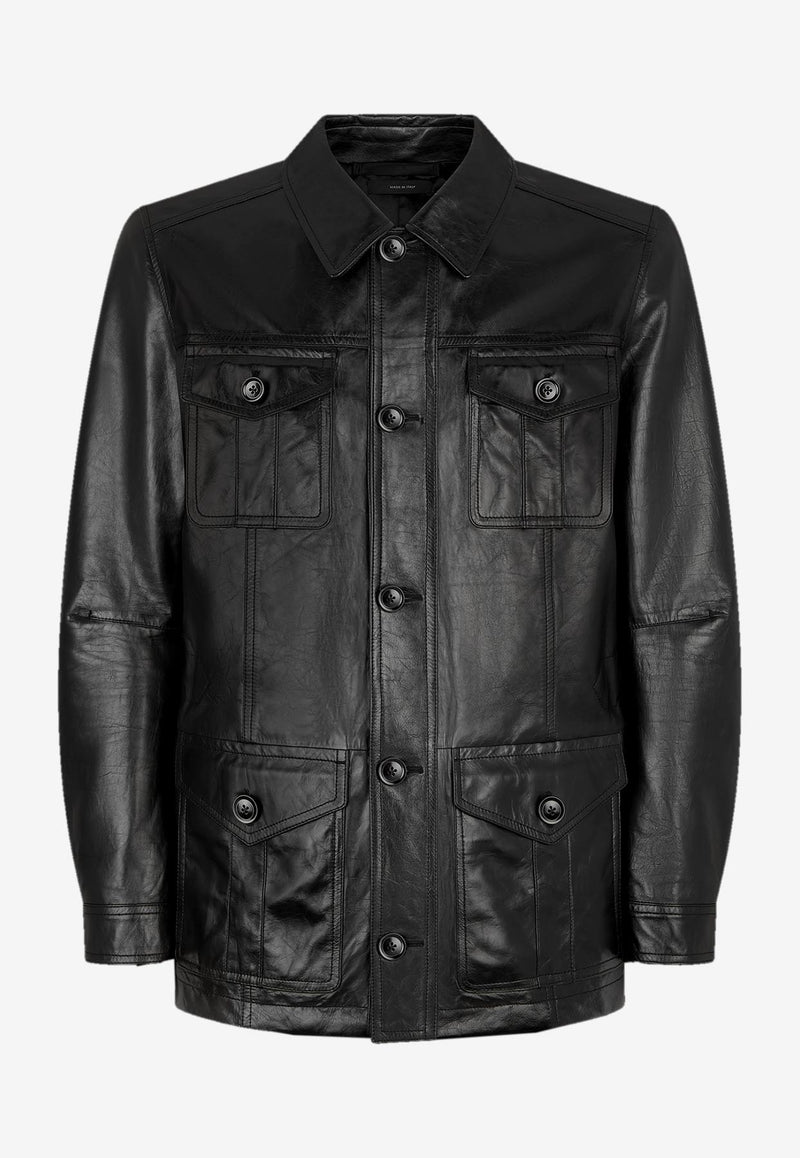 Tom Ford Leather Safari Jacket LJM011-LMN018S25 LB999 Black