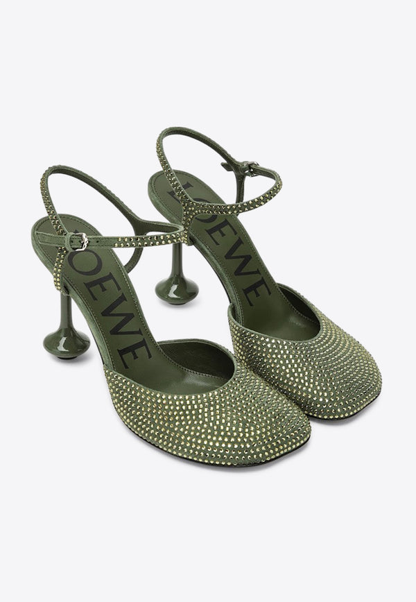 Loewe Toy 90 Rhinestone Embellished Suede Pumps Military Green LLSTS01X25SUE/R_LOEW-4430