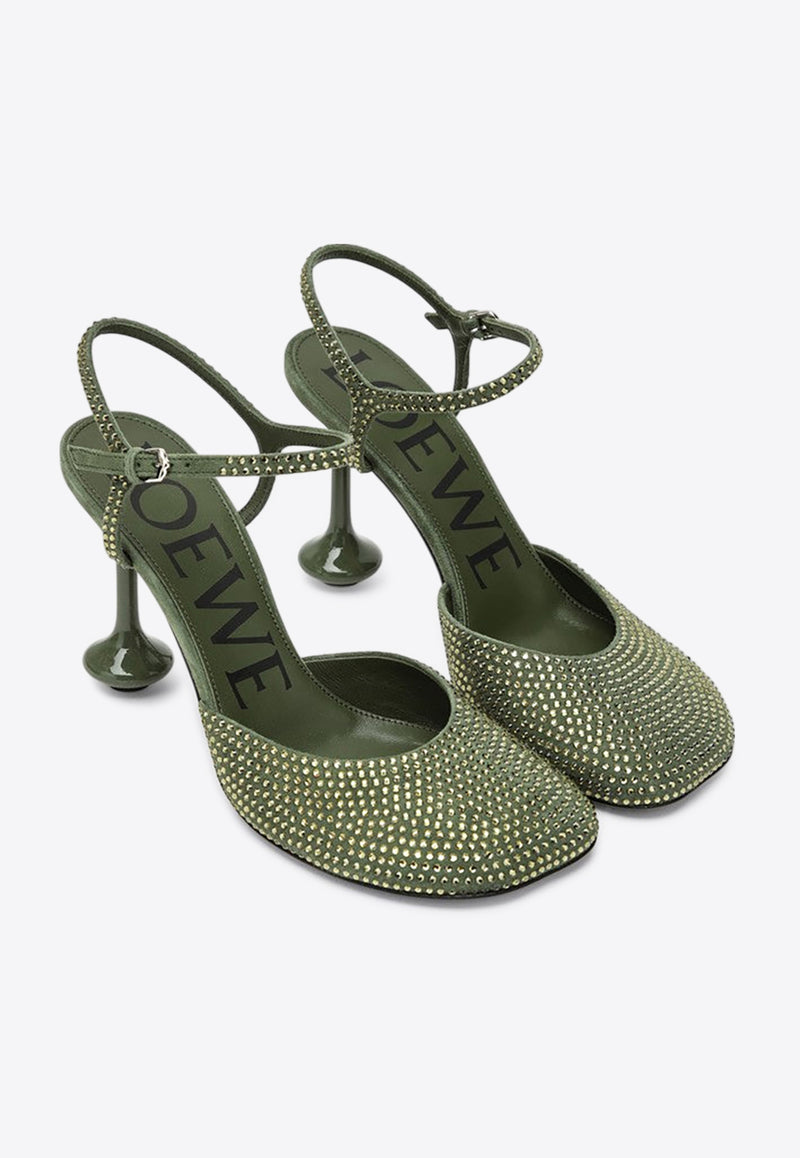 Loewe Toy 90 Rhinestone Embellished Suede Pumps Military Green LLSTS01X25SUE/R_LOEW-4430