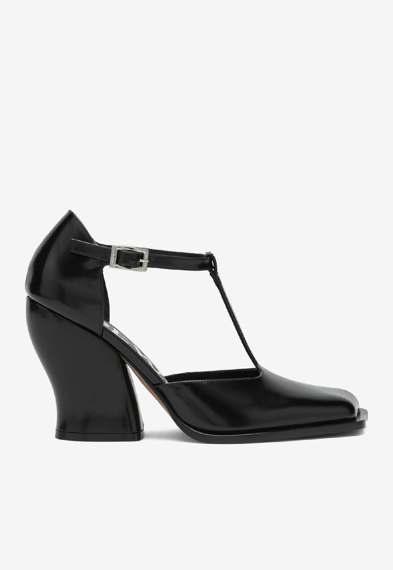 Loewe Onda 90 T-bar Pumps in Brushed Leather Black LONDS01X05LE/R_LOEW-1100