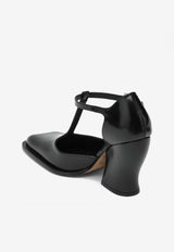 Loewe Onda 90 T-bar Pumps in Brushed Leather Black LONDS01X05LE/R_LOEW-1100