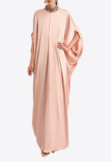 GEMY MAALOUF Beaded-Neck Draped Maxi Kaftan Dress Blush LOOK 10-GMCP26 7876KF_BLUSH