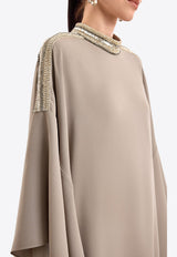 GEMY MAALOUF Beaded Draped Kaftan Dress Taupe LOOK 3- GMCP26 7887KF_TAUPE