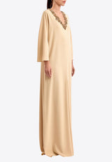 GEMY MAALOUF Beaded V-neck Maxi Kaftan Dress Yellow LOOK 7-GMCP26 7885KF_LIGHT YELL