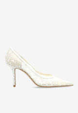 Jimmy Choo Love 85 Glittered Mesh Pumps White LOVE 85 GJD SILVER/WHITE