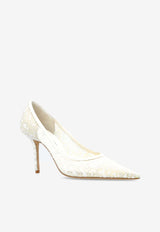 Jimmy Choo Love 85 Glittered Mesh Pumps White LOVE 85 GJD SILVER/WHITE
